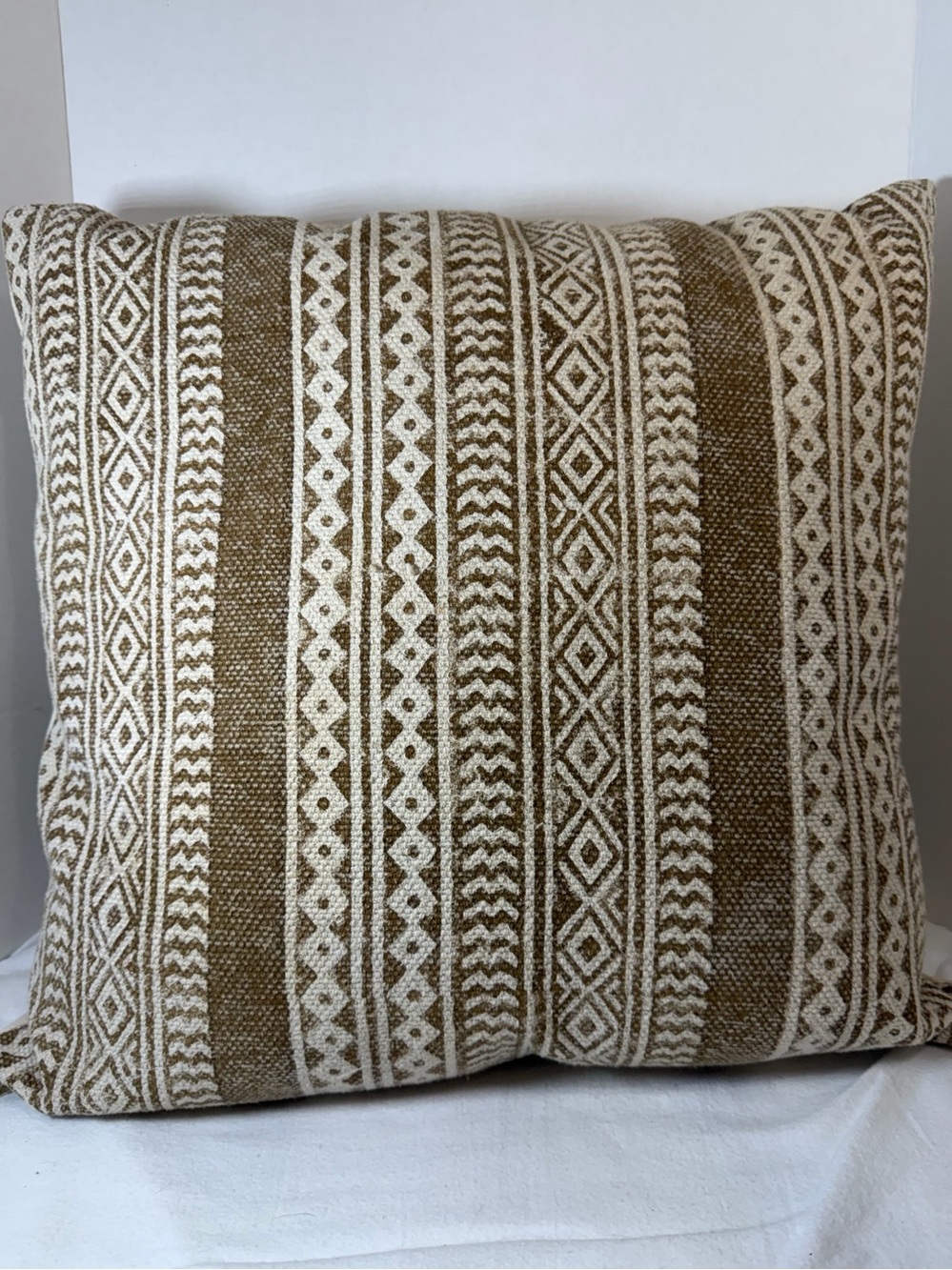 Surya Brown Beige Stripe Cotton 20" Square Pillow With Insert **READ**